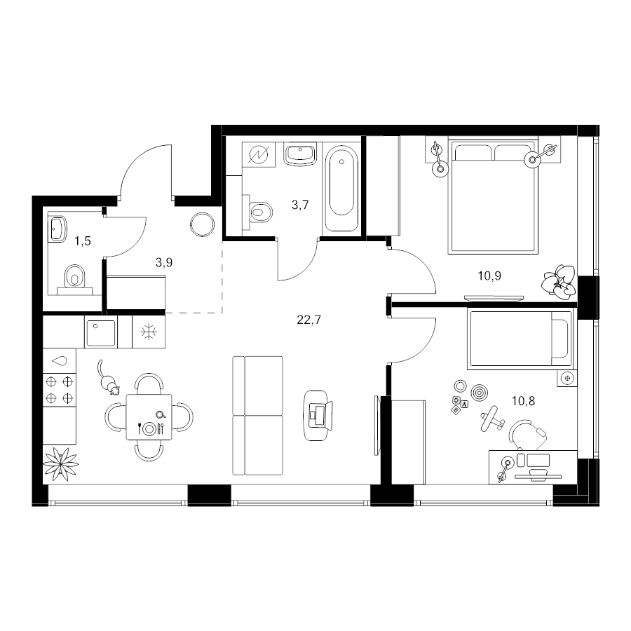 3 ккв (Евро) 53,5 м²