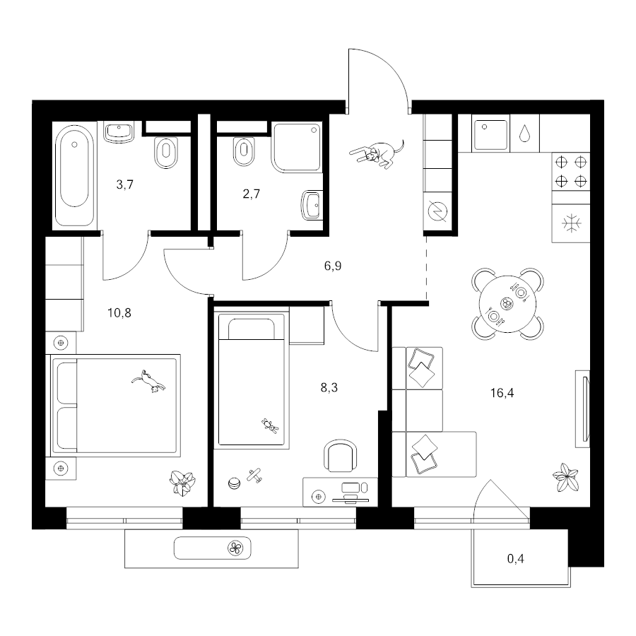 3 ккв (Евро) 49,2 м²