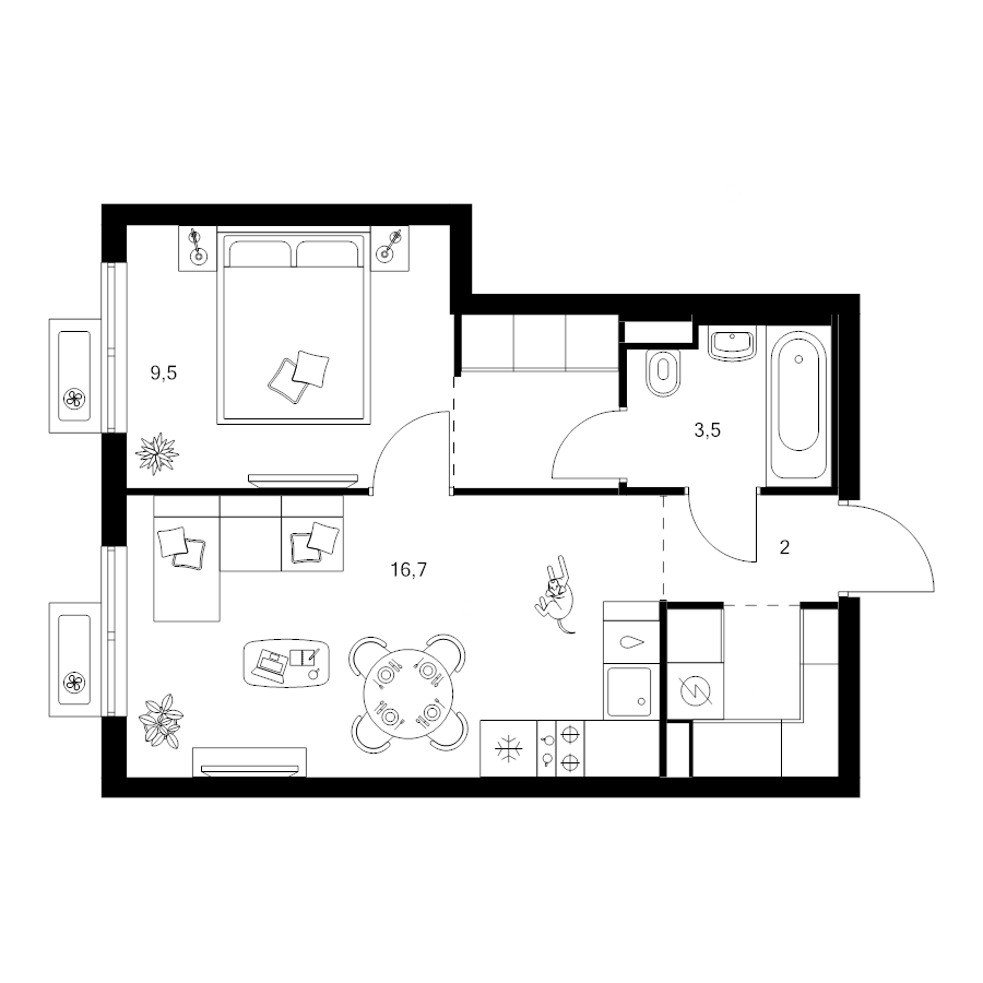 2 ккв (Евро) 37,8 м²