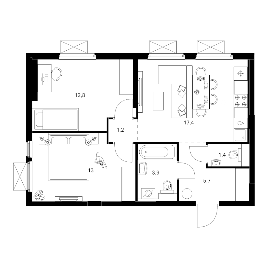 2 ккв 55,4 м²