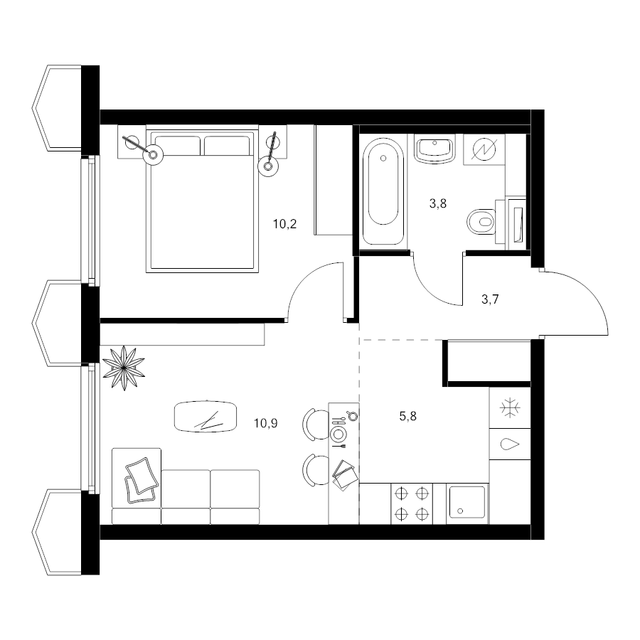 2 ккв (Евро) 34,4 м²