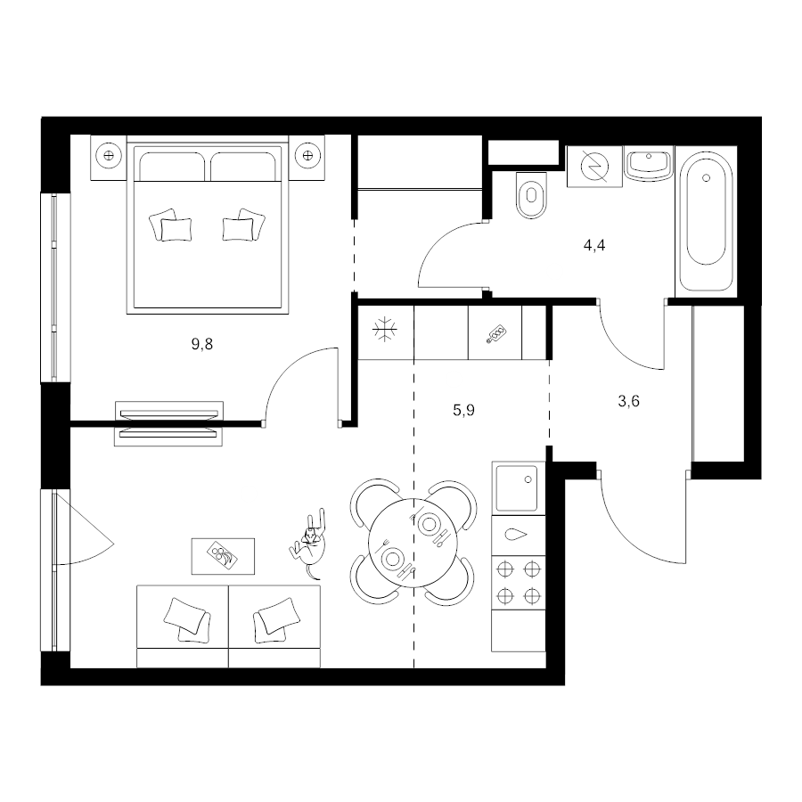 2 ккв (Евро) 37 м²