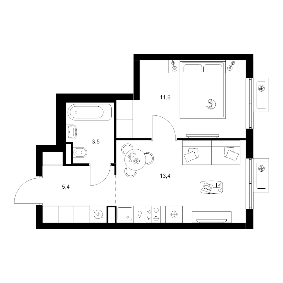 1 ккв 33,9 м²