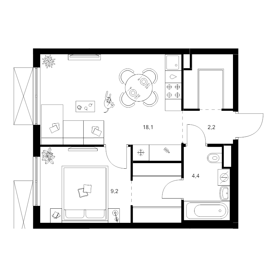 2 ккв (Евро) 41,1 м²