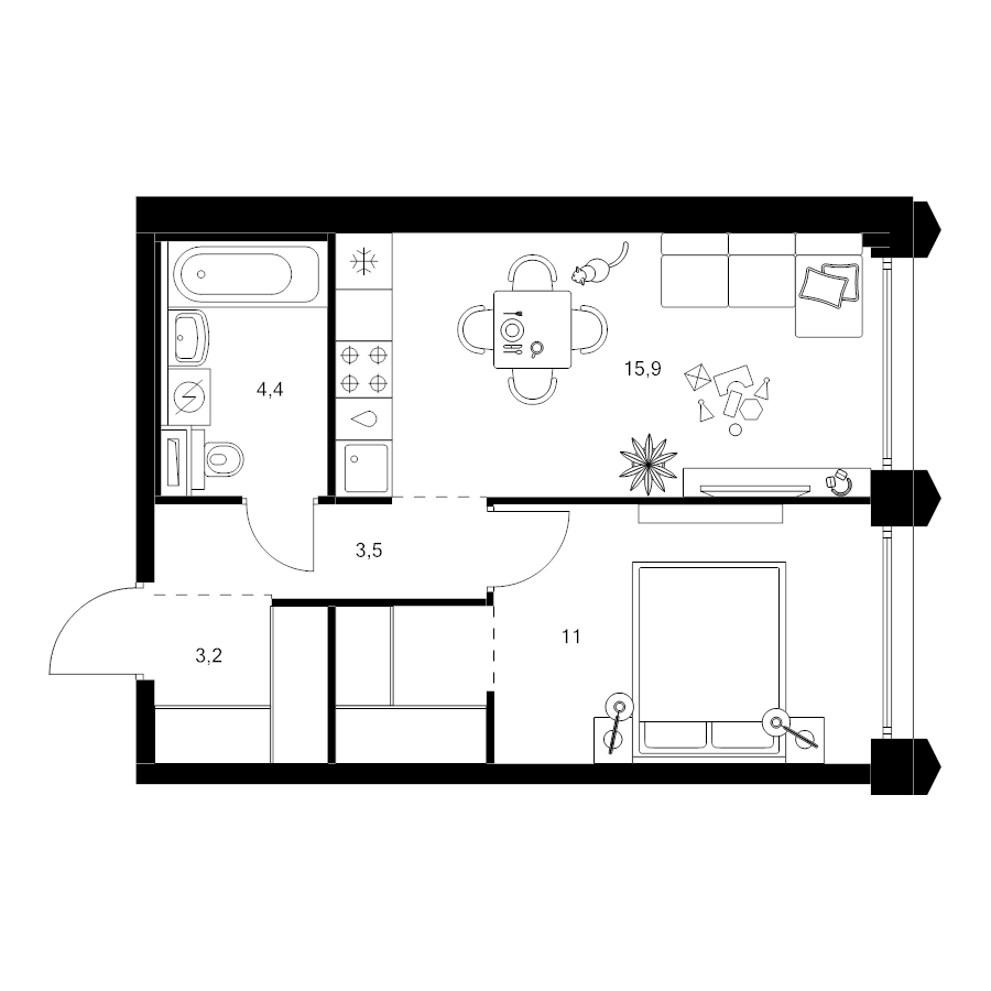 2 ккв (Евро) 40,7 м²