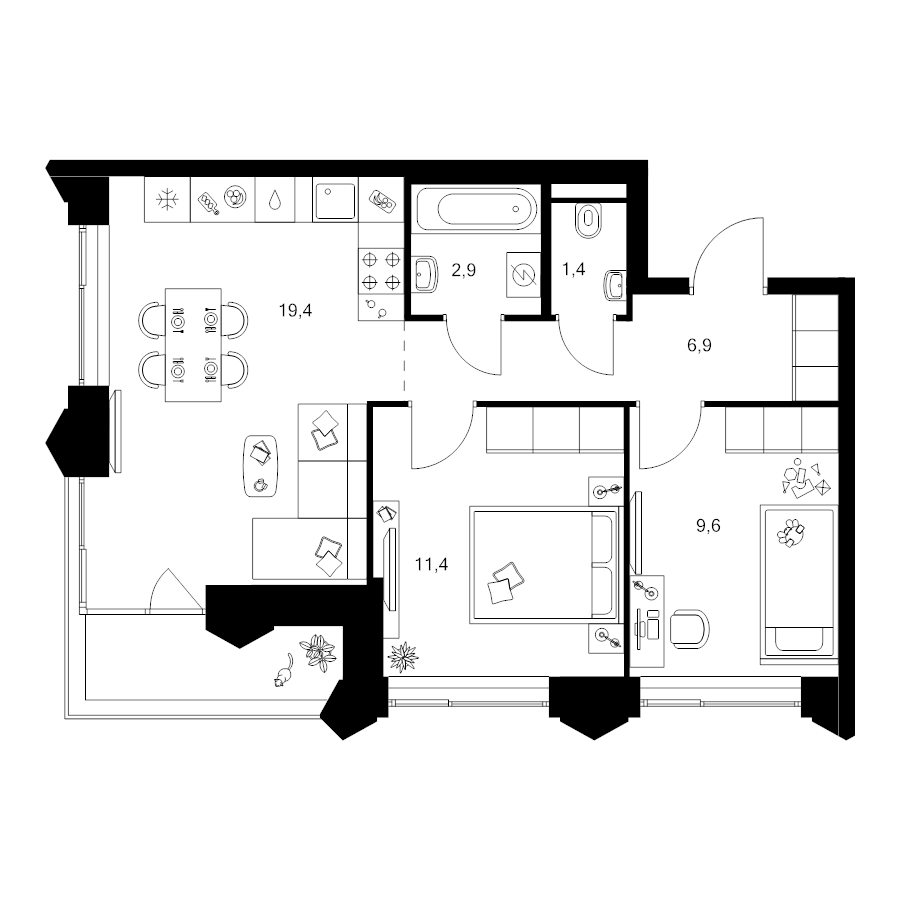 3 ккв (Евро) 52,9 м²
