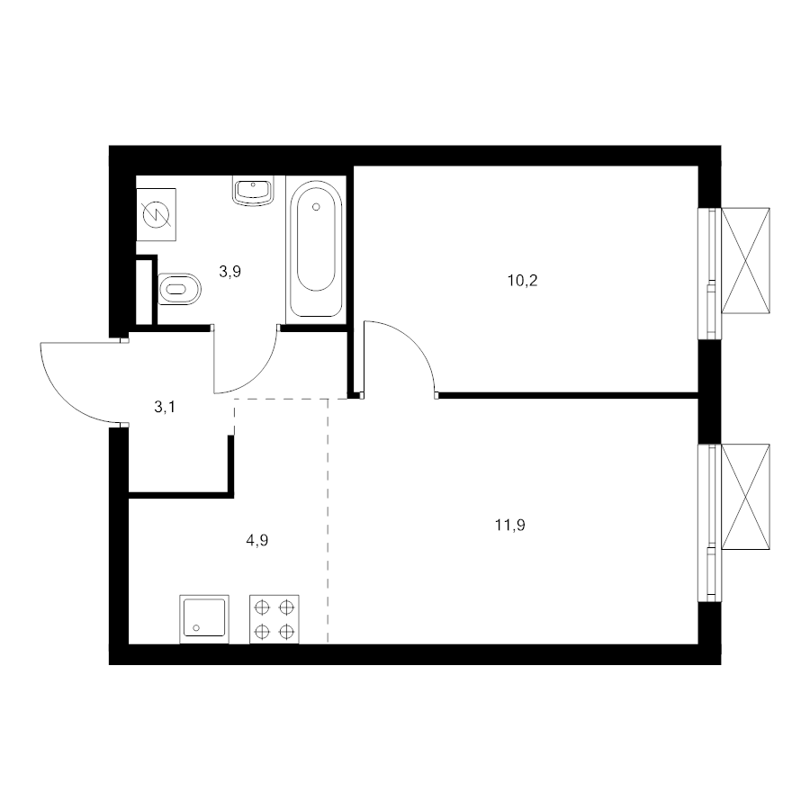 2 ккв (Евро) 34 м²