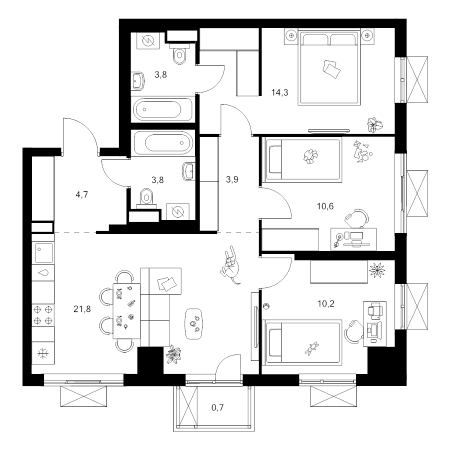 4 ккв (Евро) 73,8 м²