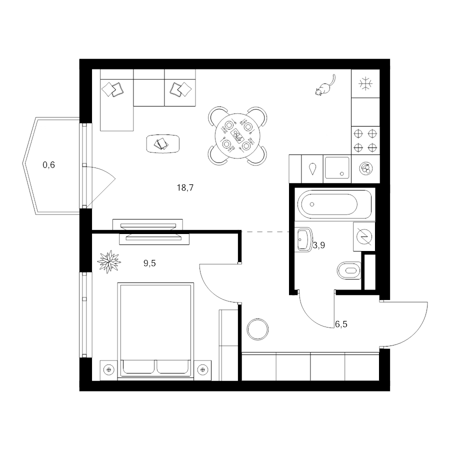 2 ккв (Евро) 39,2 м²