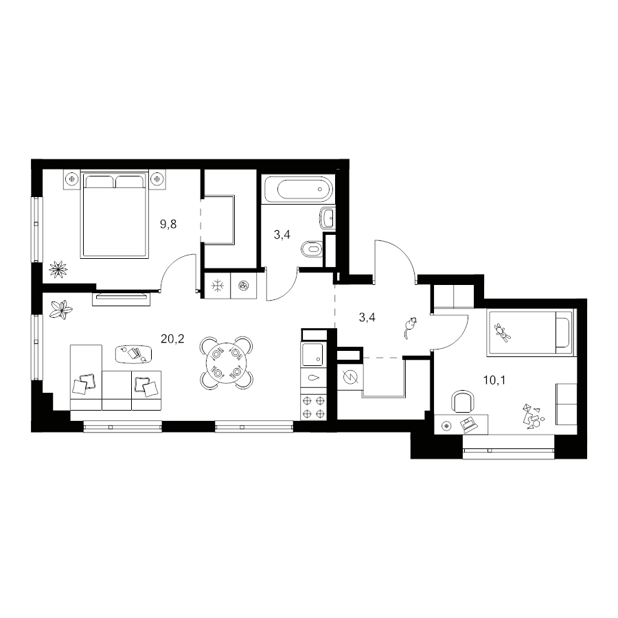 3 ккв (Евро) 52,6 м²