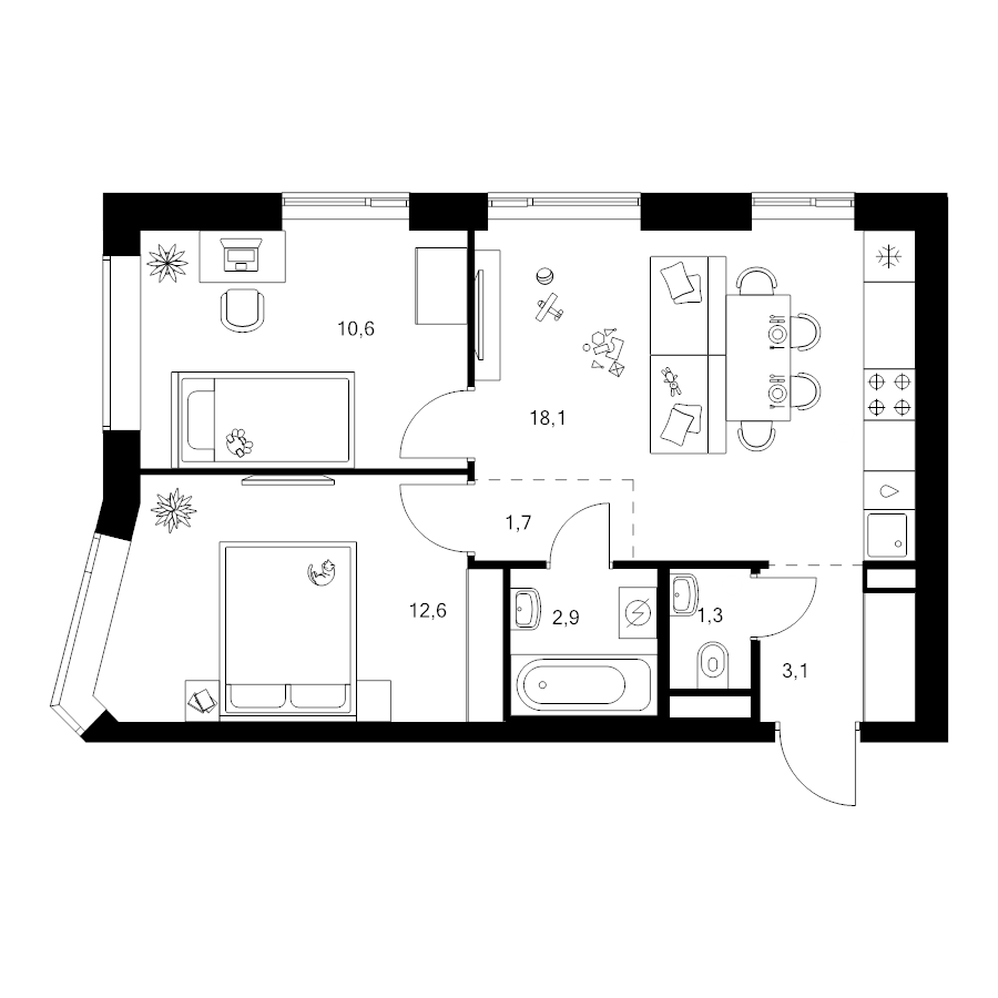3 ккв (Евро) 50,3 м²