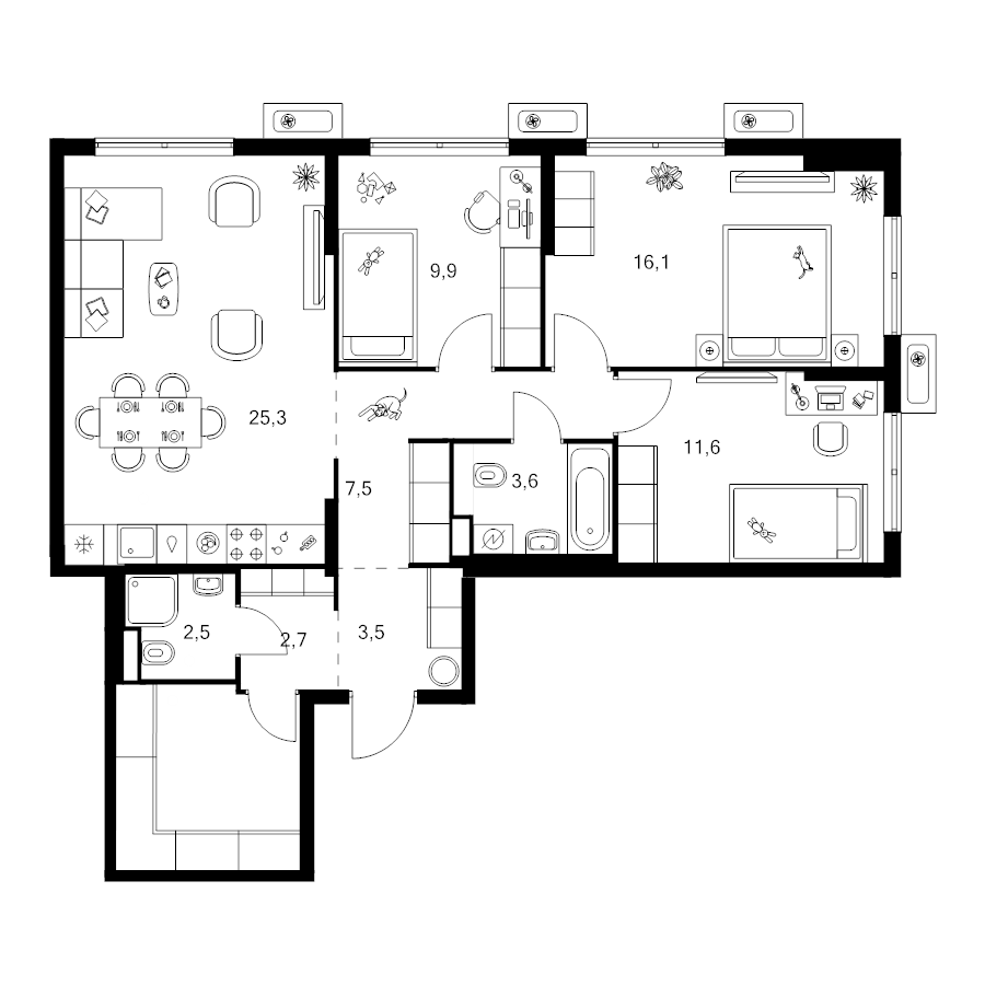 4 ккв (Евро) 90,5 м²