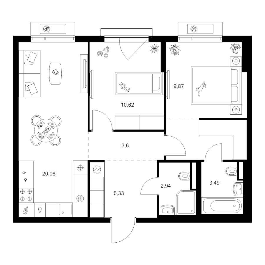 3 ккв (Евро) 62,4 м²