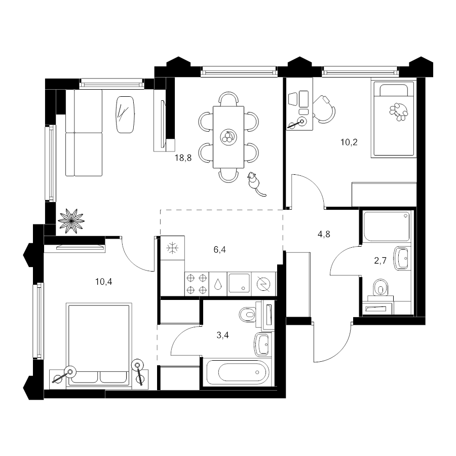 3 ккв (Евро) 58,9 м²