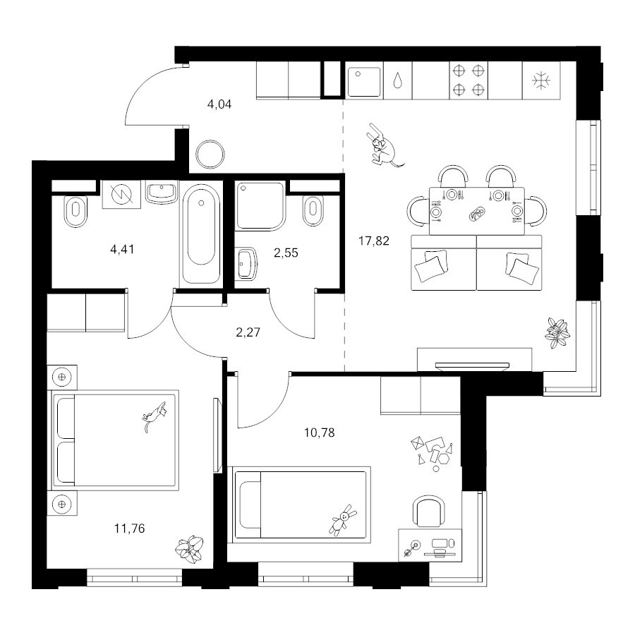 3 ккв (Евро) 53,6 м²