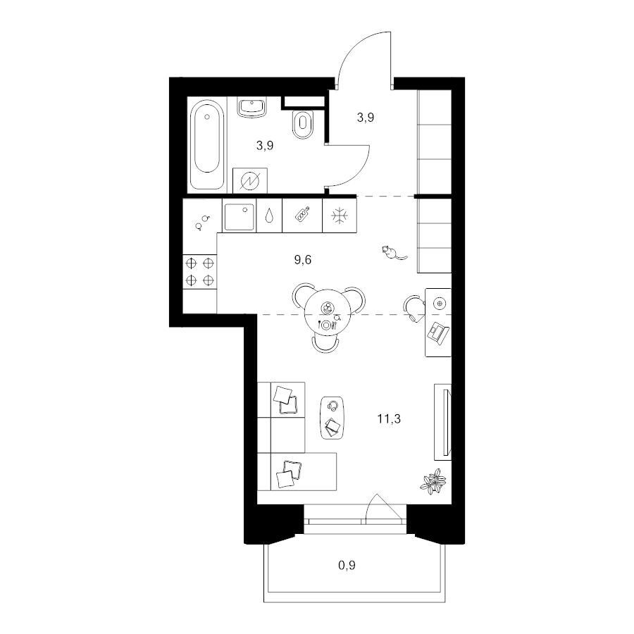 Студия 29,6 м²