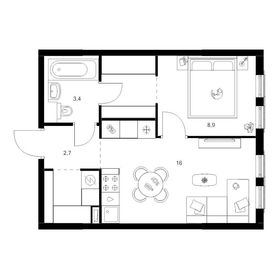 2 ккв (Евро) 37,9 м²