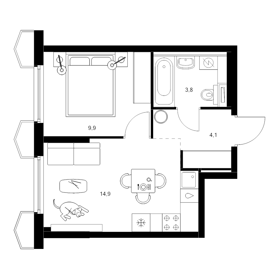 1 ккв 32,7 м²