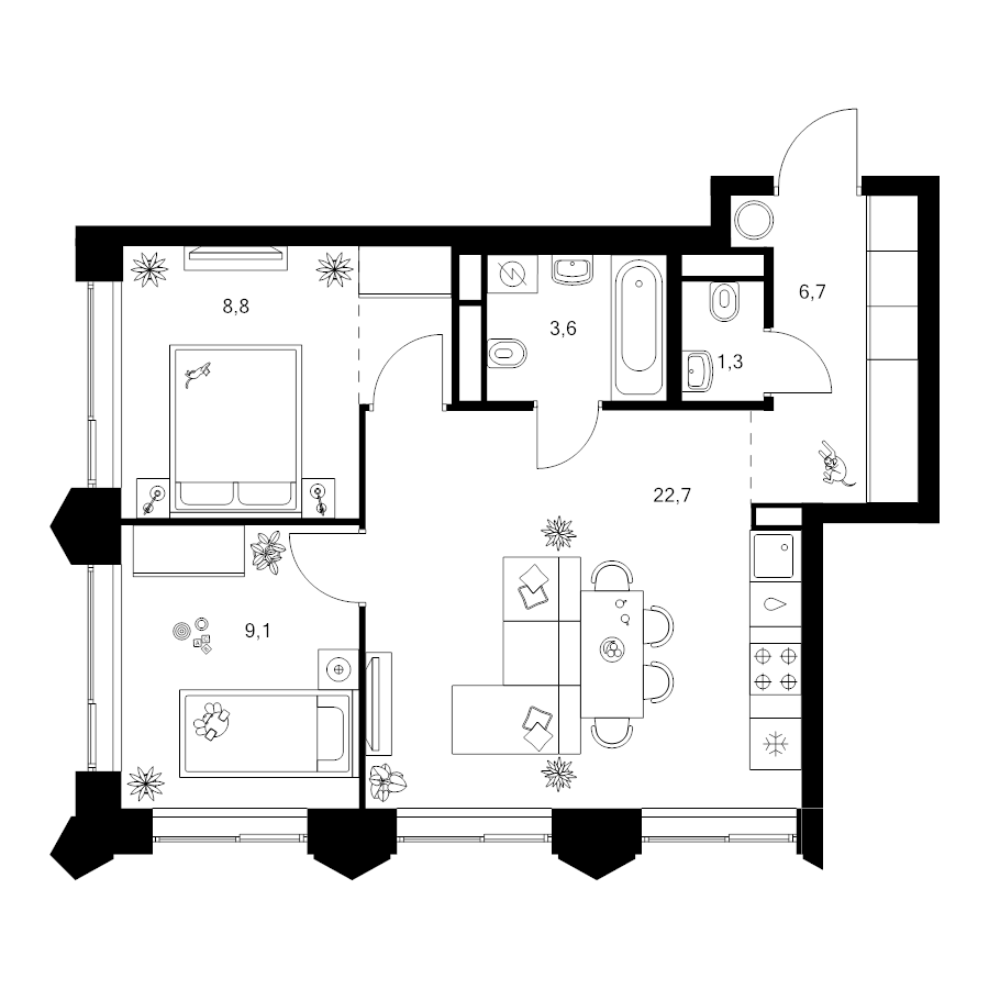3 ккв (Евро) 54,2 м²