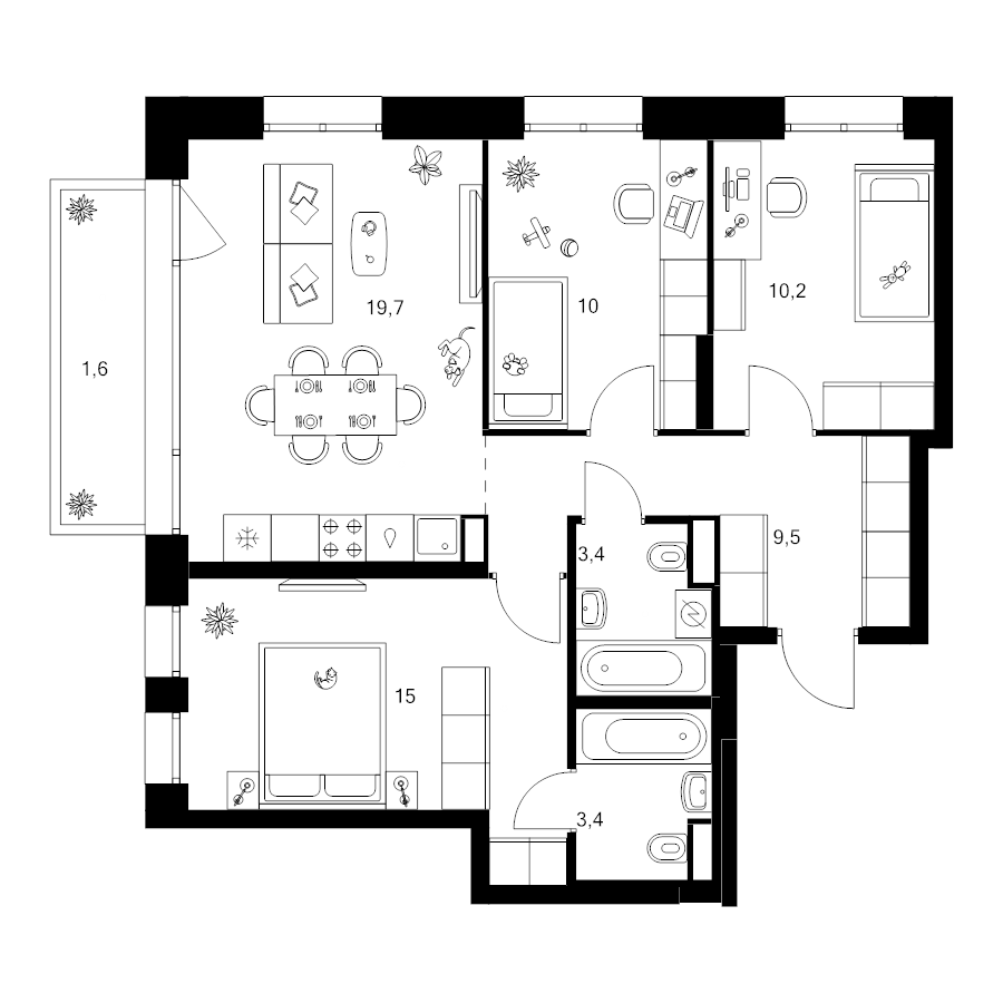 4 ккв (Евро) 73,1 м²