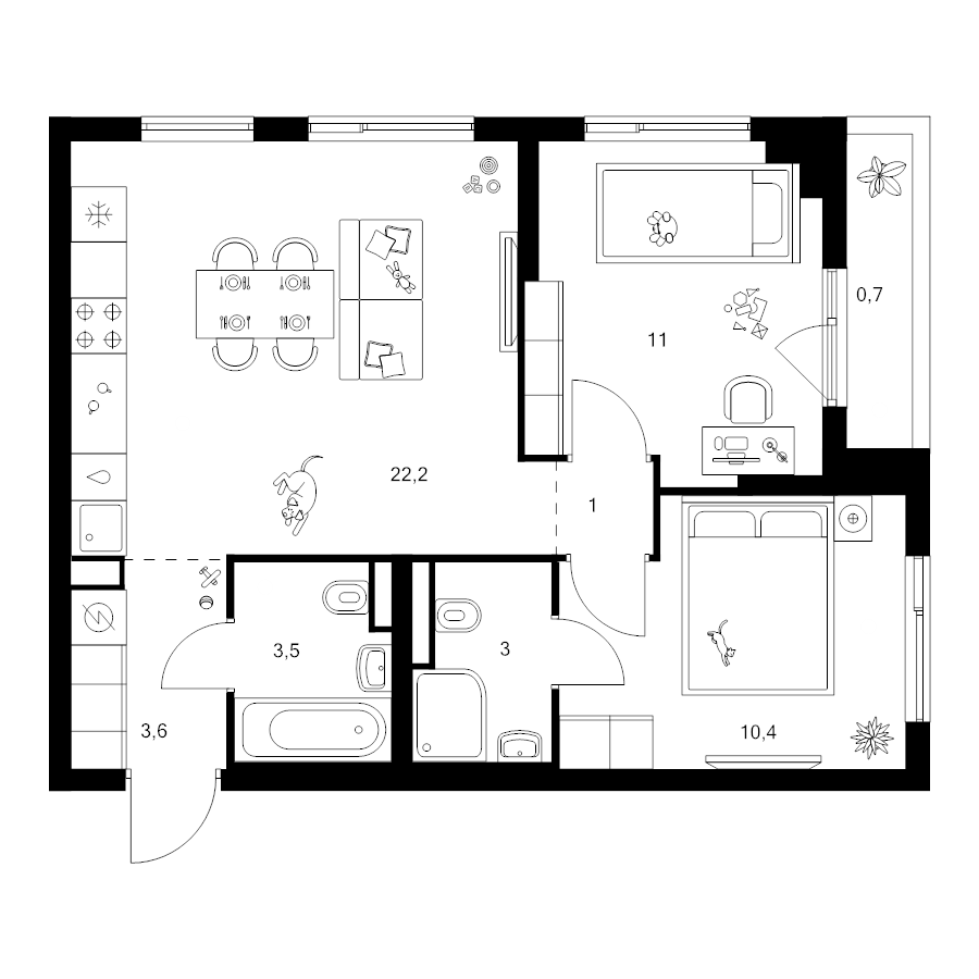 3 ккв (Евро) 55,4 м²