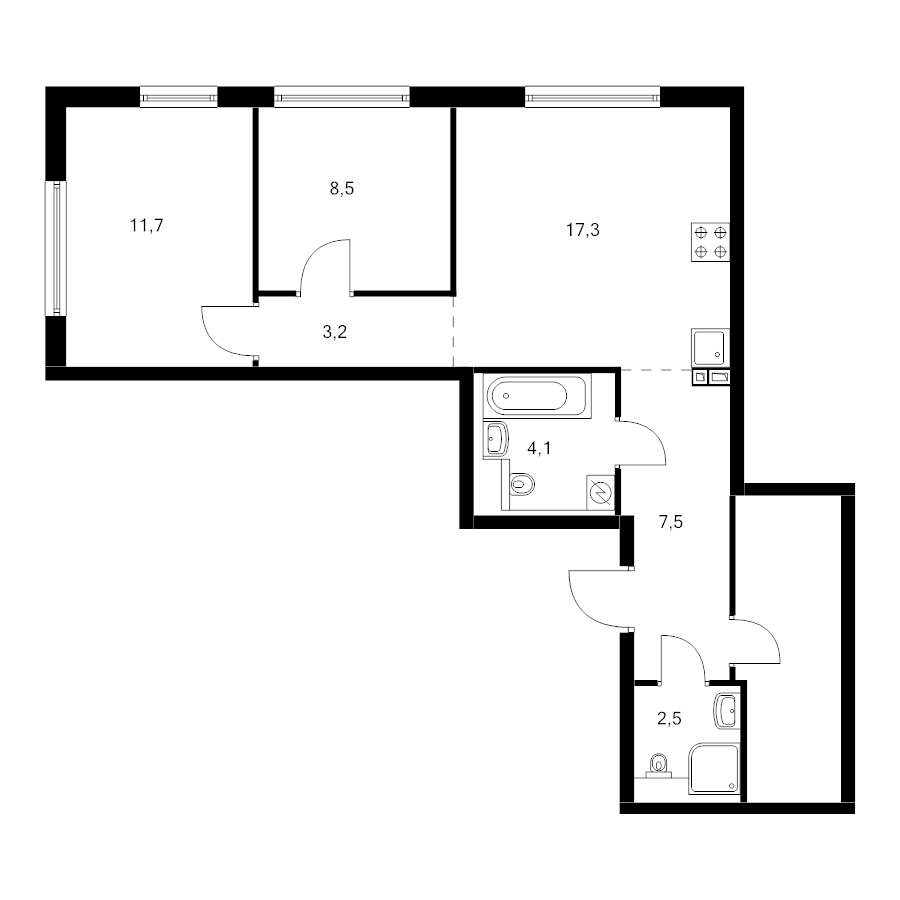 3 ккв (Евро) 60,7 м²