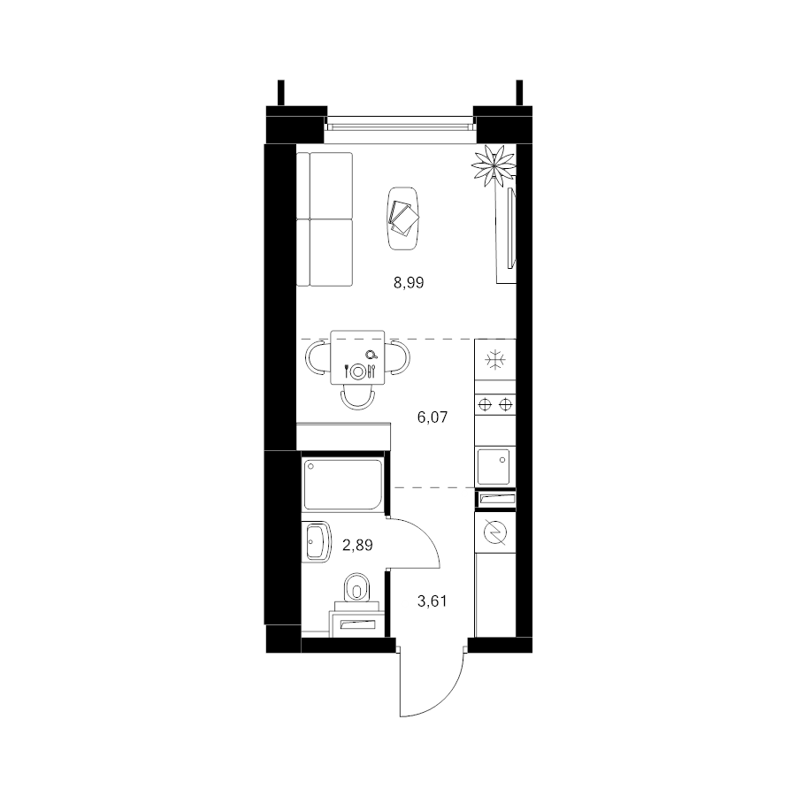 Студия 21,6 м²