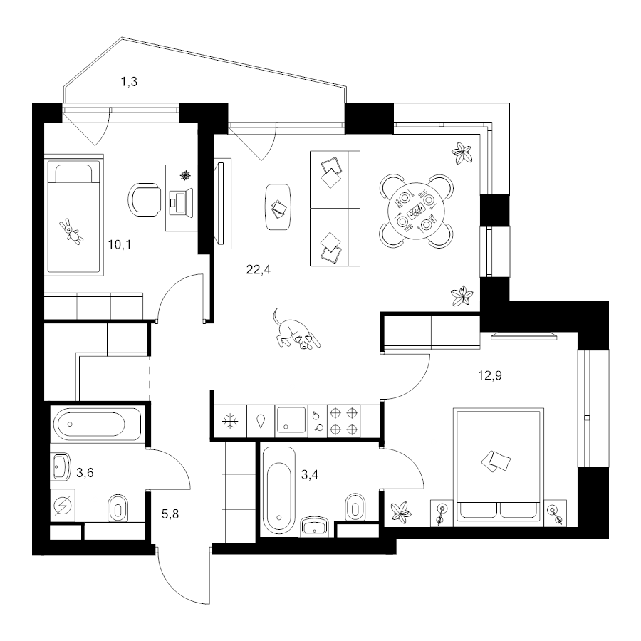 3 ккв (Евро) 62 м²