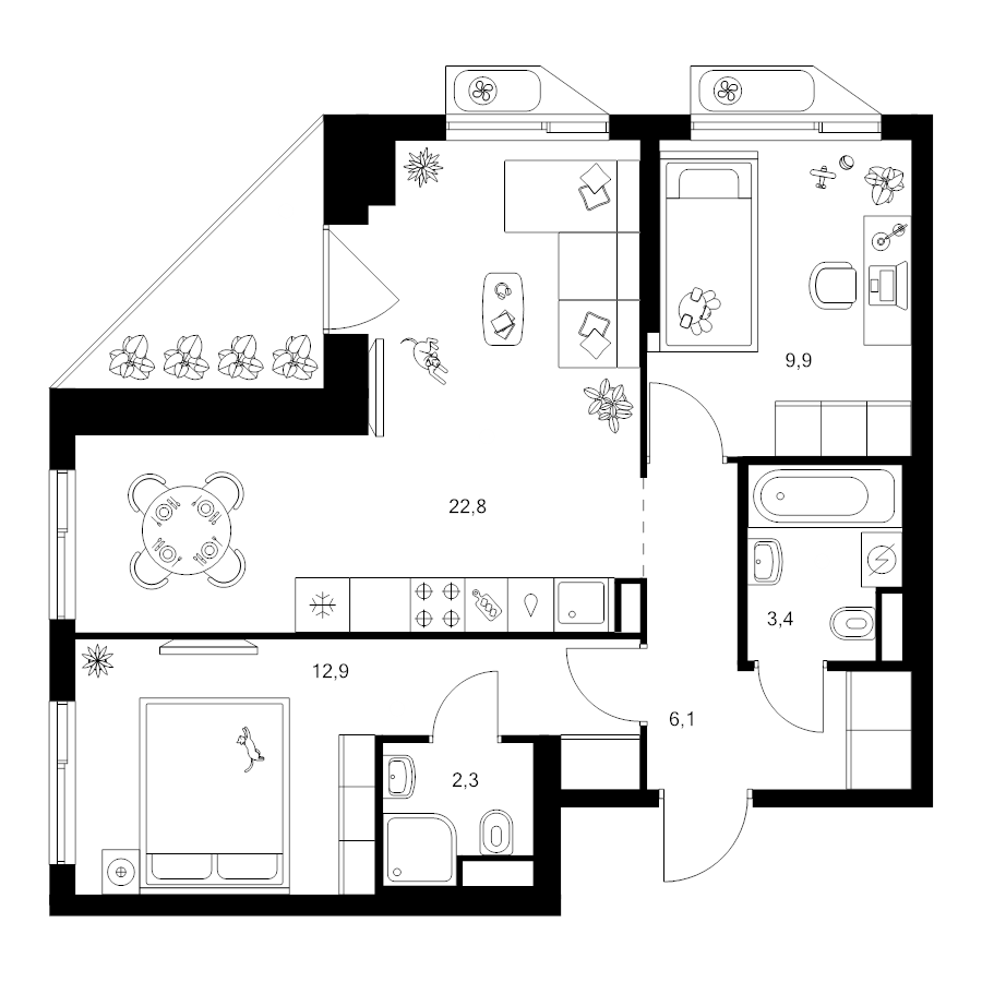 3 ккв (Евро) 59,7 м²