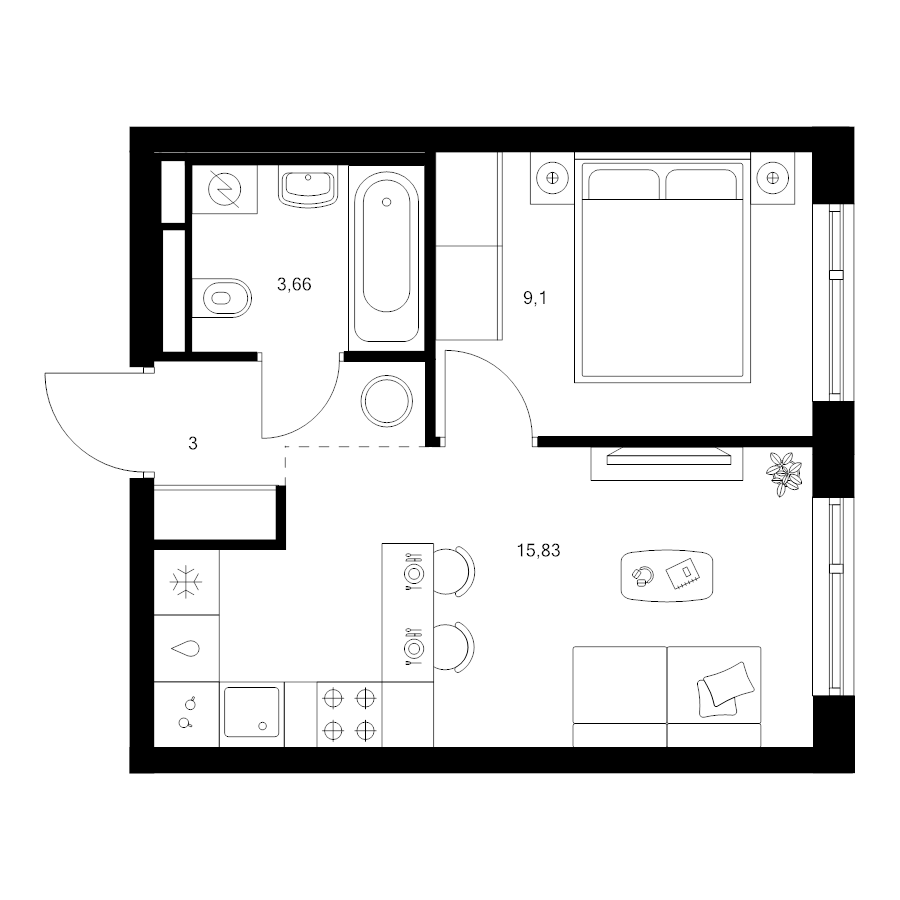 2 ккв (Евро) 31,6 м²