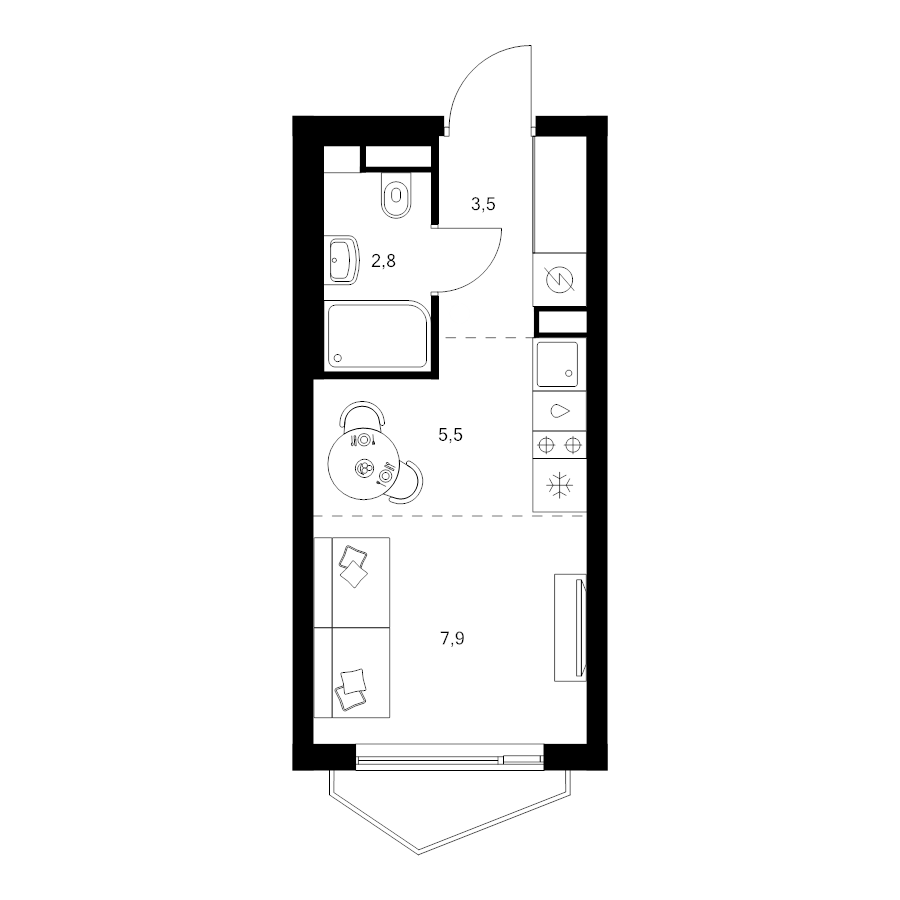Студия 19,7 м²