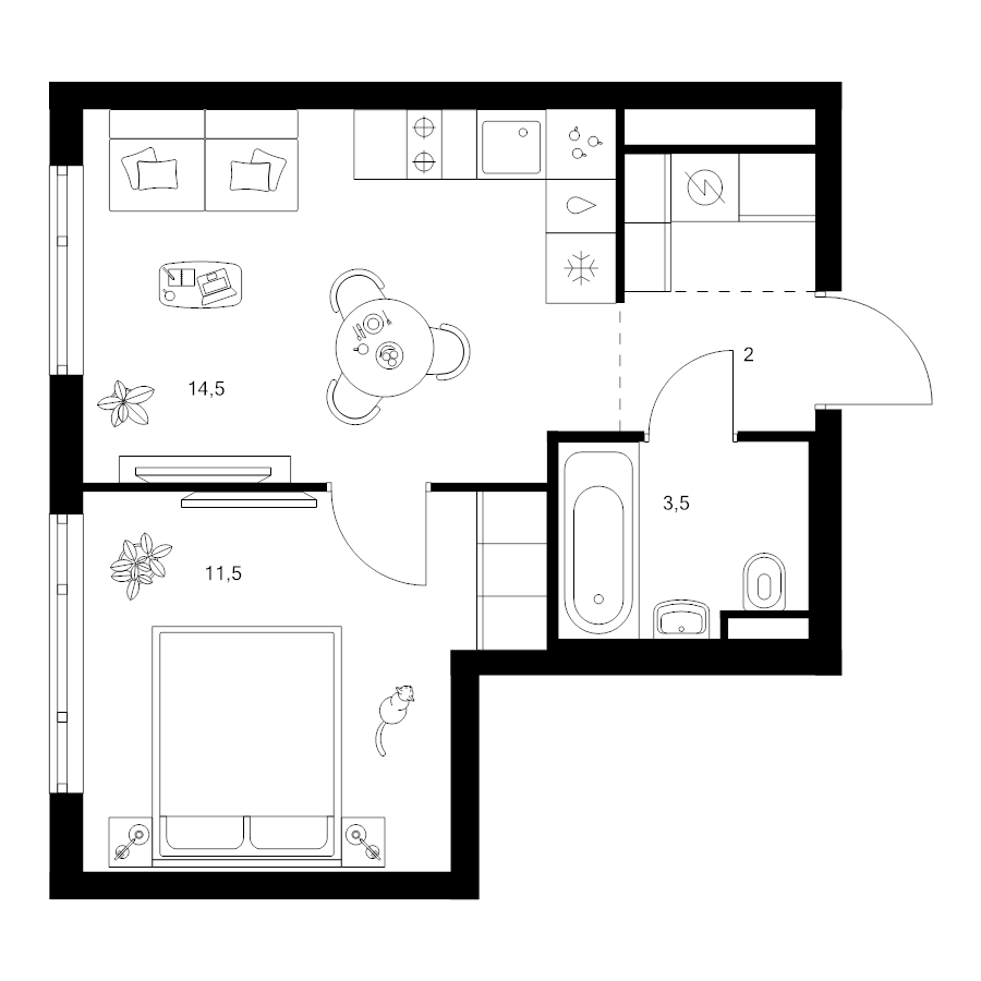 1 ккв 33,5 м²