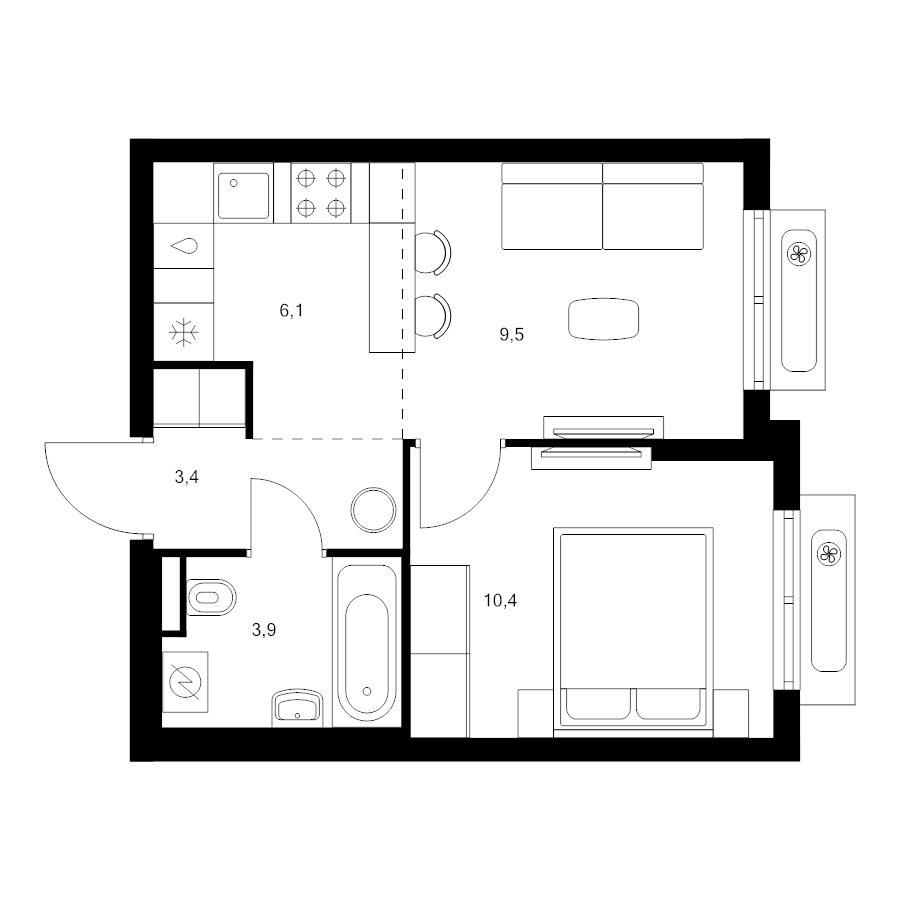 2 ккв (Евро) 33,3 м²