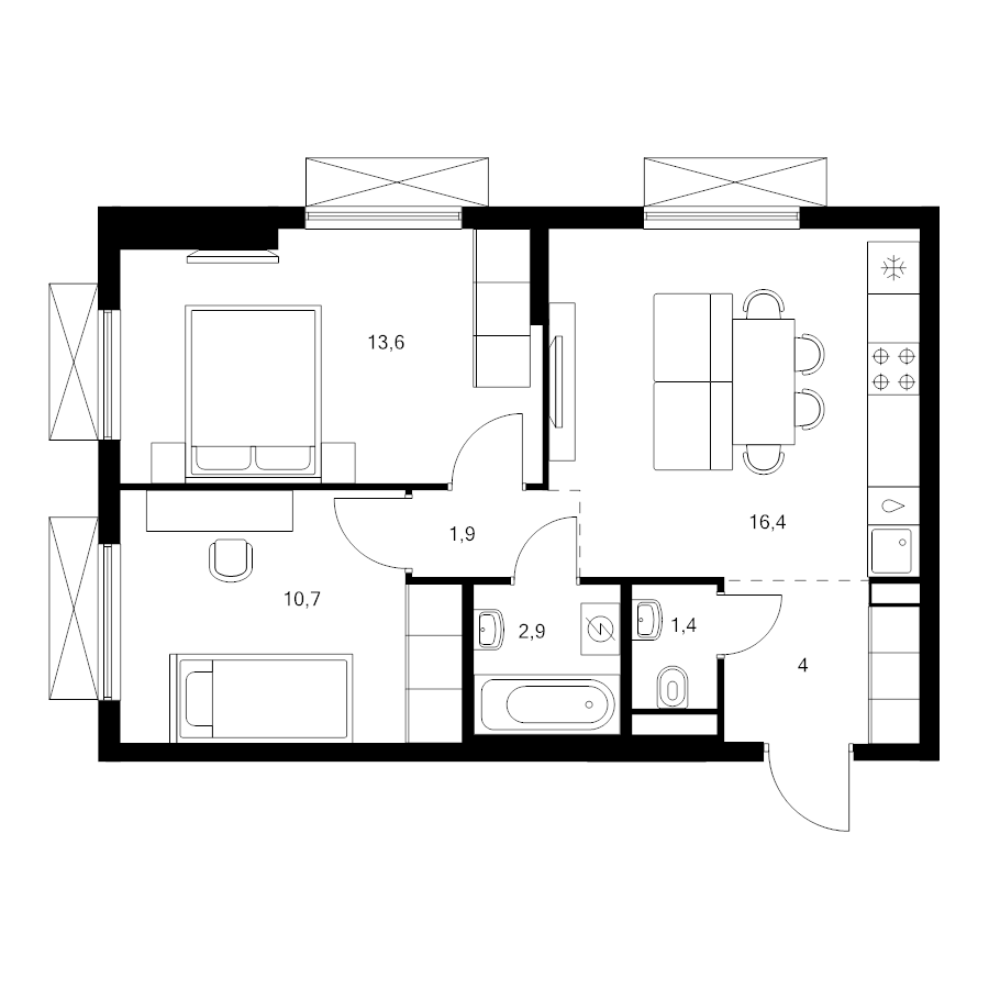 3 ккв (Евро) 50,9 м²