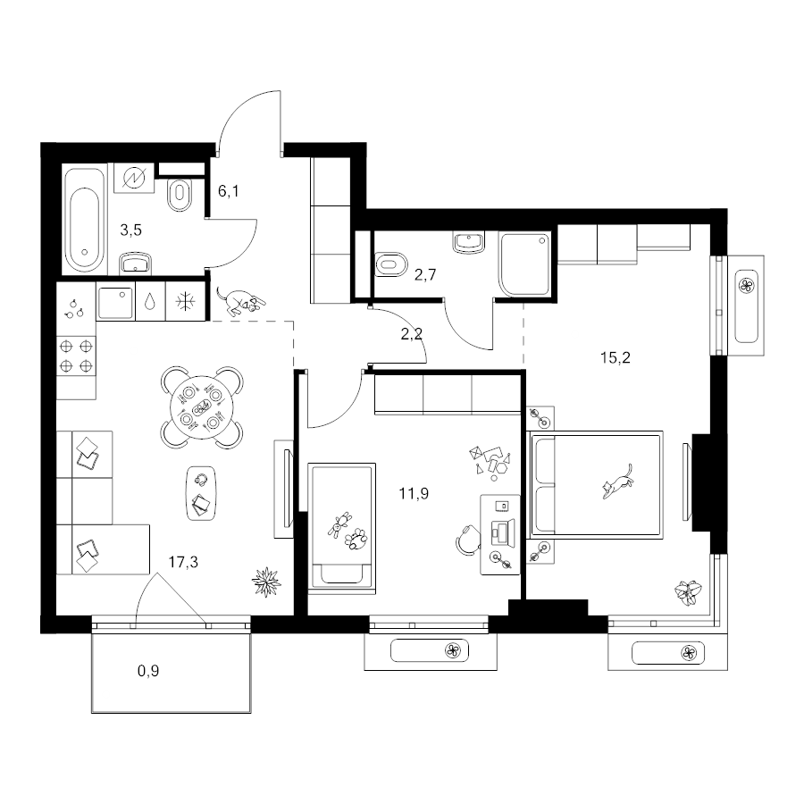 3 ккв (Евро) 59,8 м²