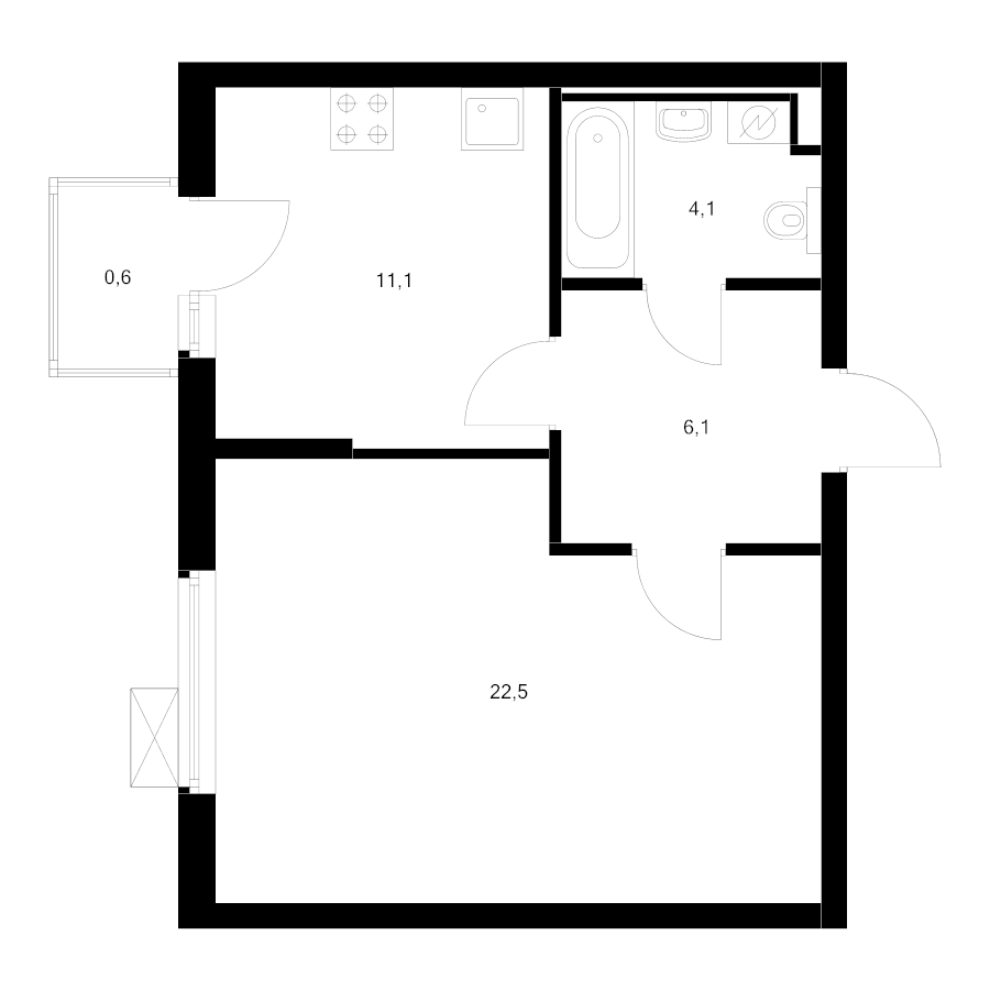 1 ккв 44,4 м²