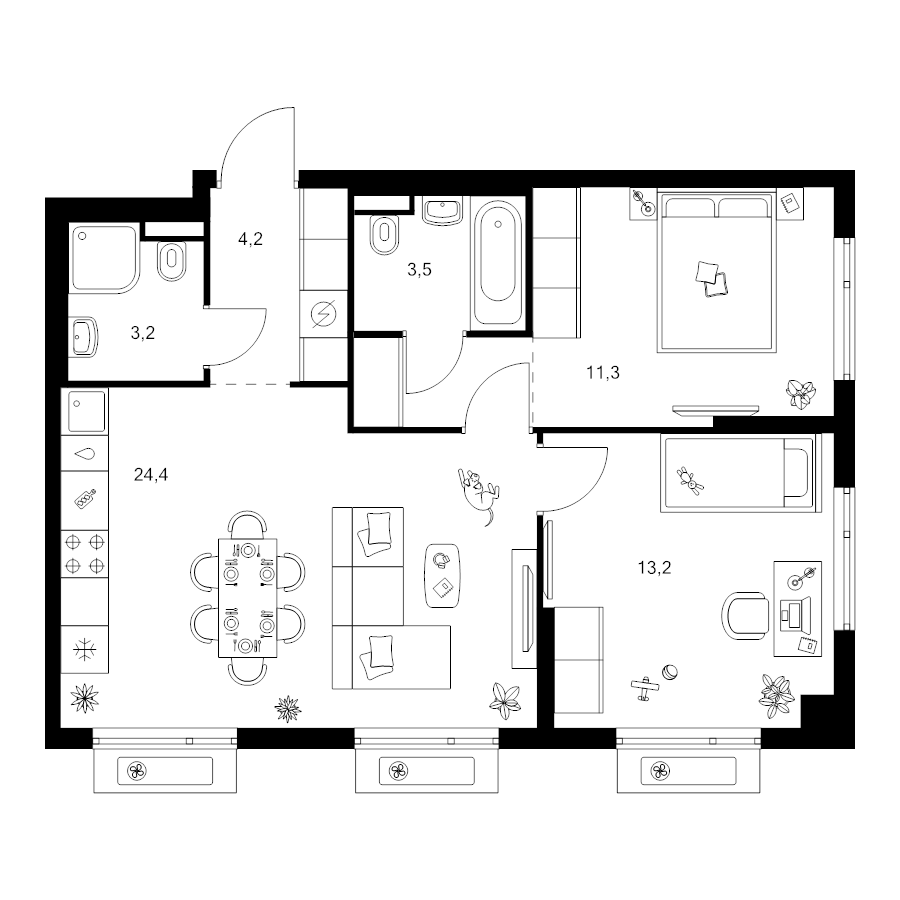 3 ккв (Евро) 62,4 м²