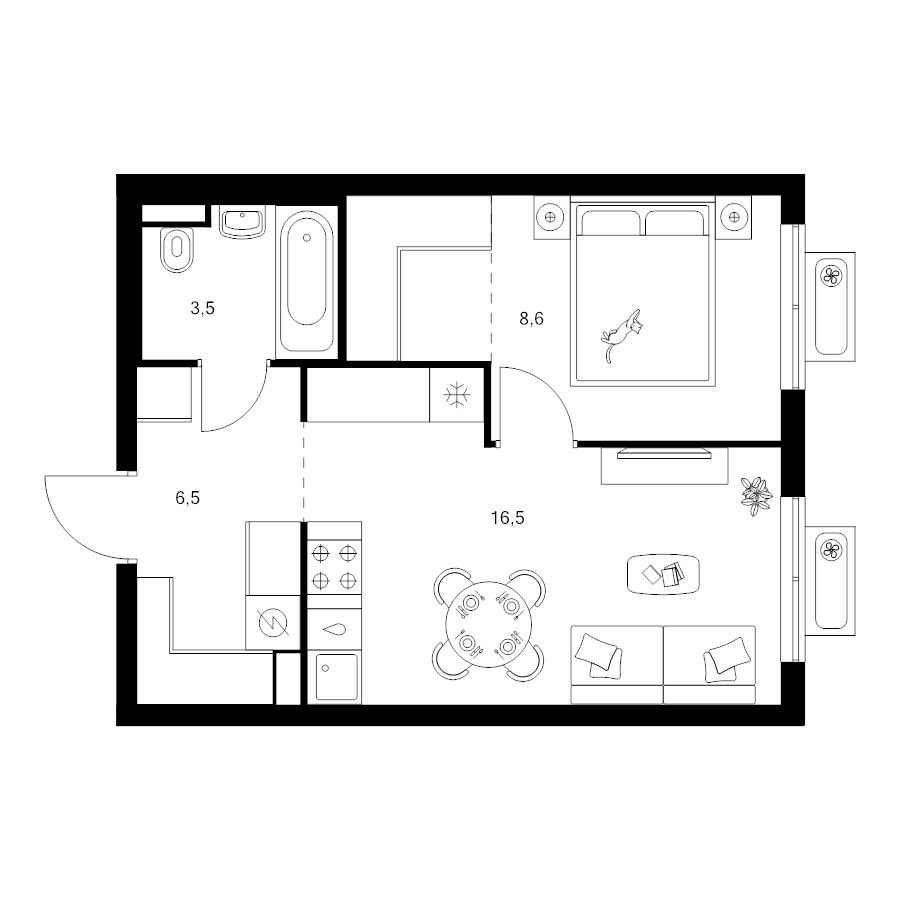 2 ккв (Евро) 38 м²