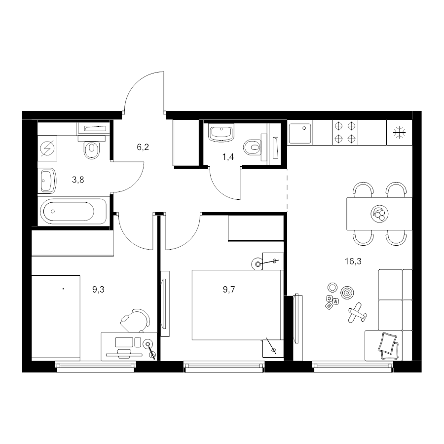 3 ккв (Евро) 46,7 м²