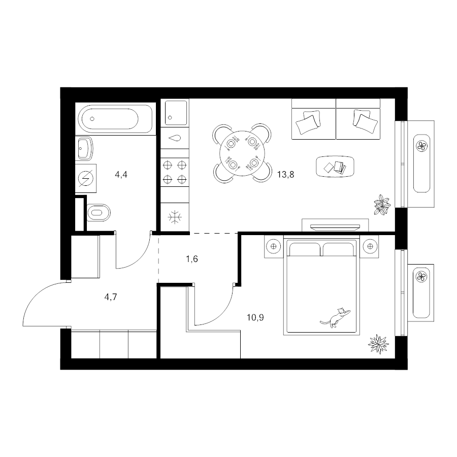 1 ккв 35,4 м²