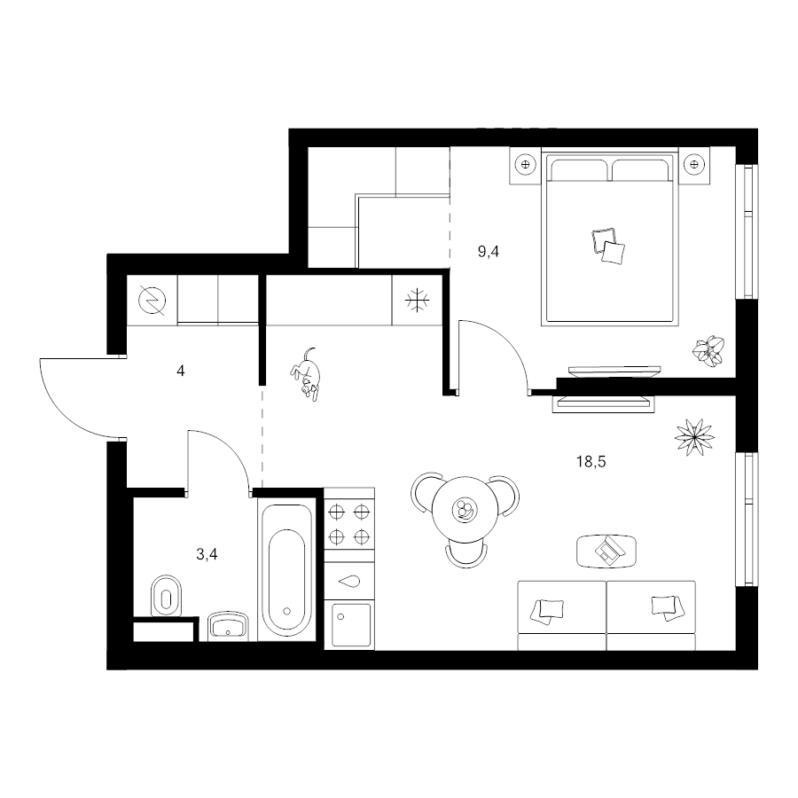 2 ккв (Евро) 37,7 м²