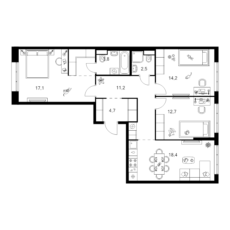 4 ккв (Евро) 88,2 м²