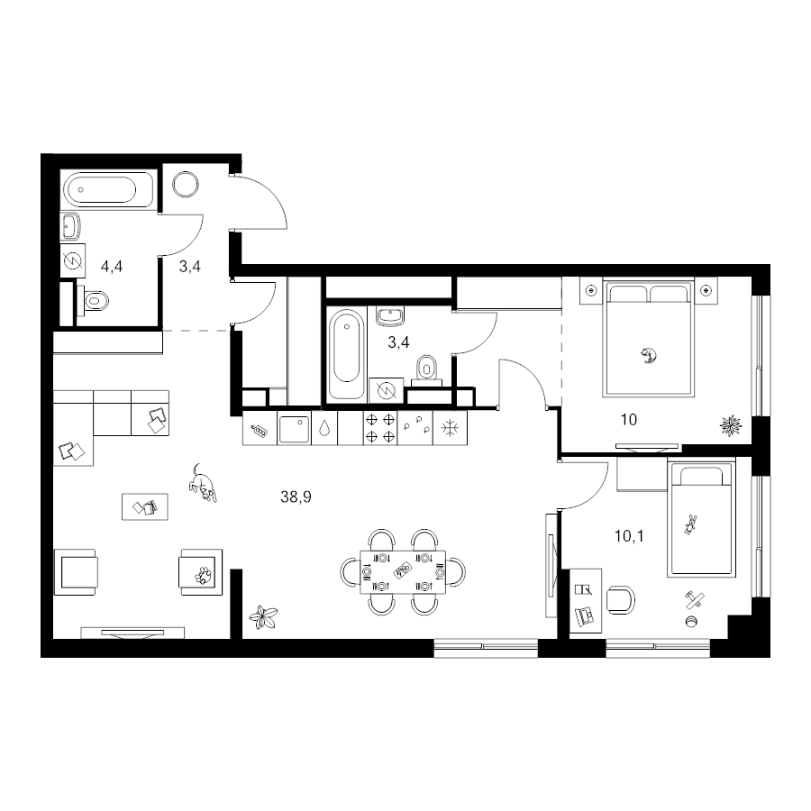 3 ккв (Евро) 77,2 м²