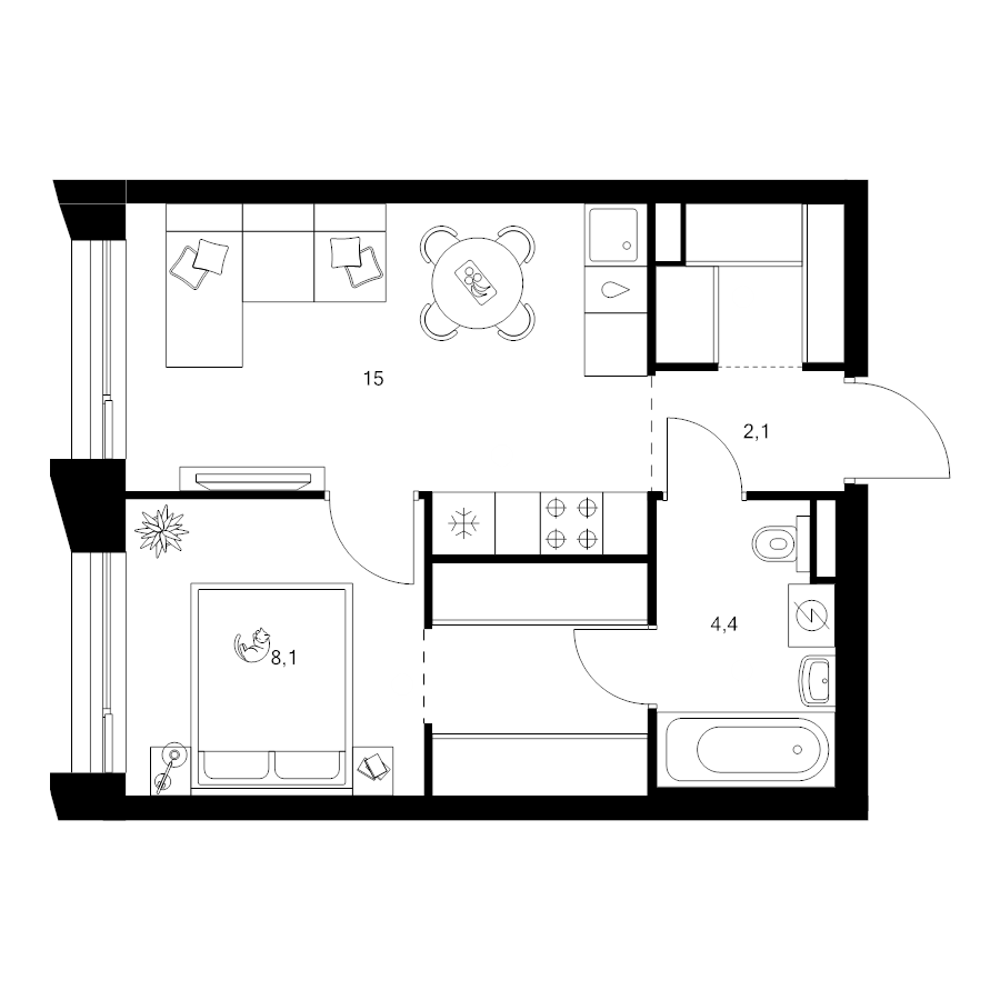 2 ккв (Евро) 36,8 м²