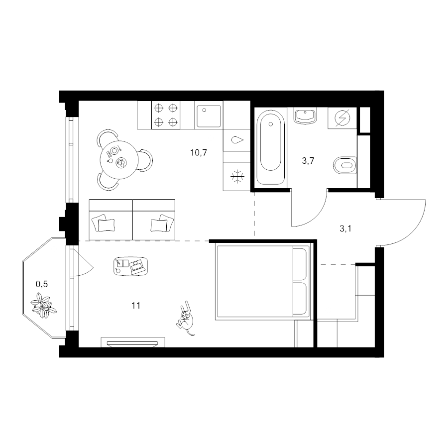 Студия 31,1 м²