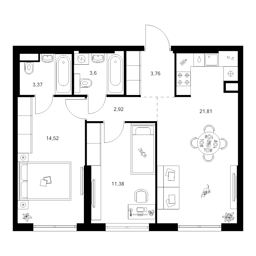 3 ккв (Евро) 59,5 м²