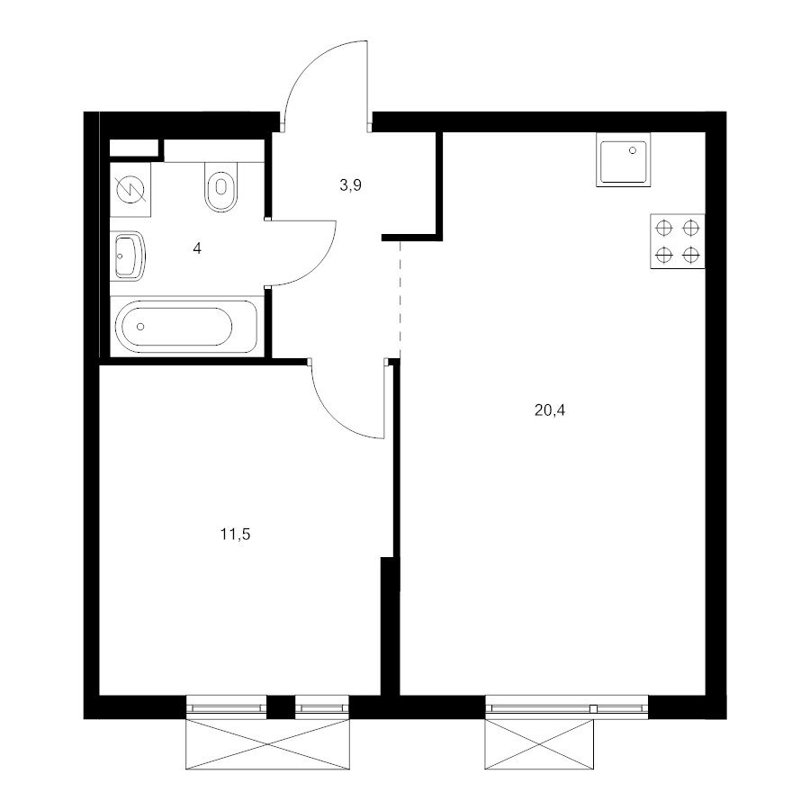 2 ккв (Евро) 39,8 м²
