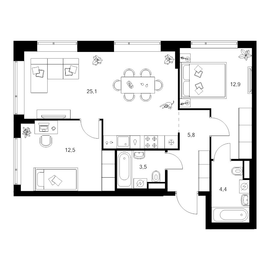 3 ккв (Евро) 64,2 м²