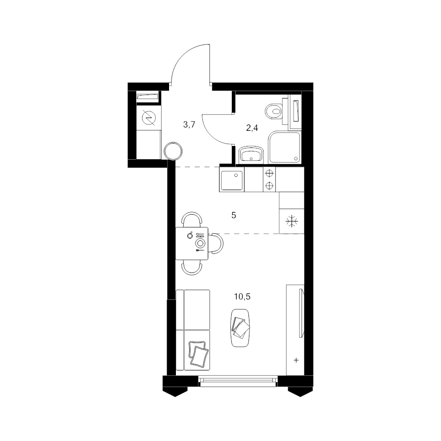 Студия 21,6 м²
