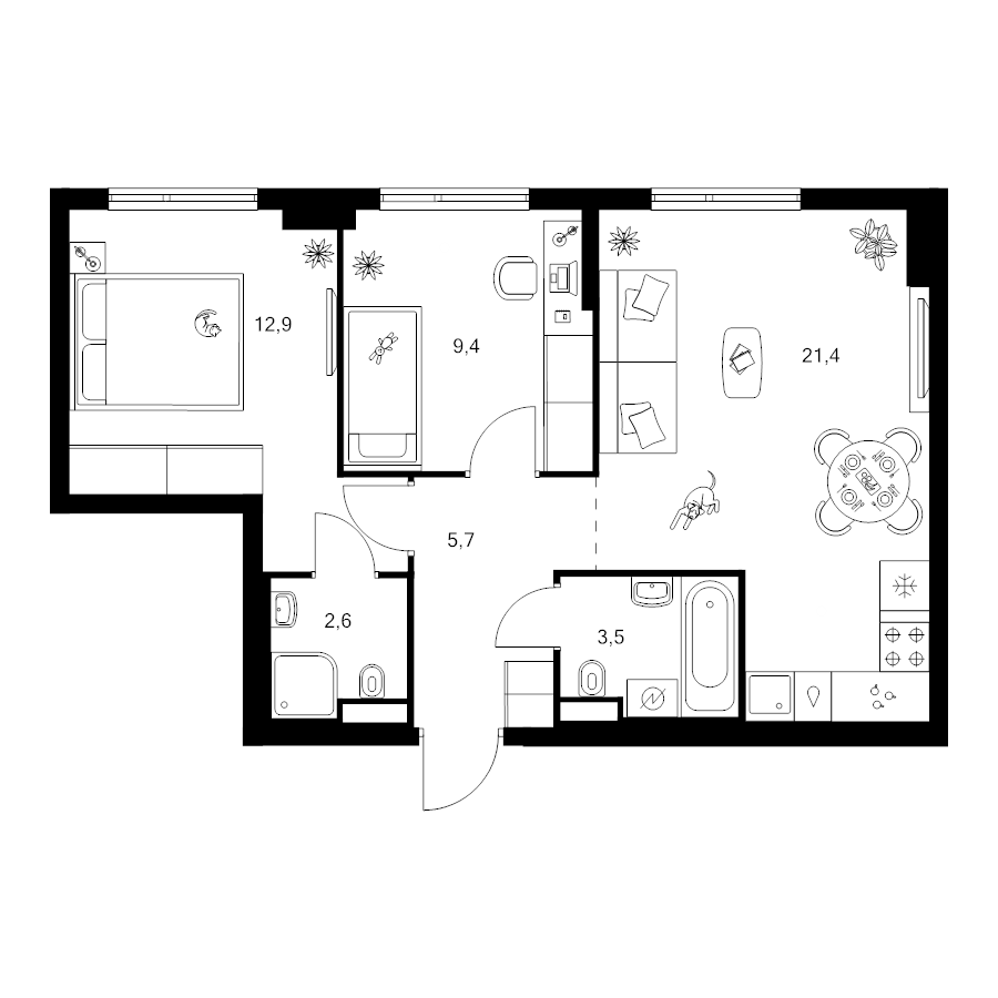 3 ккв (Евро) 55,5 м²